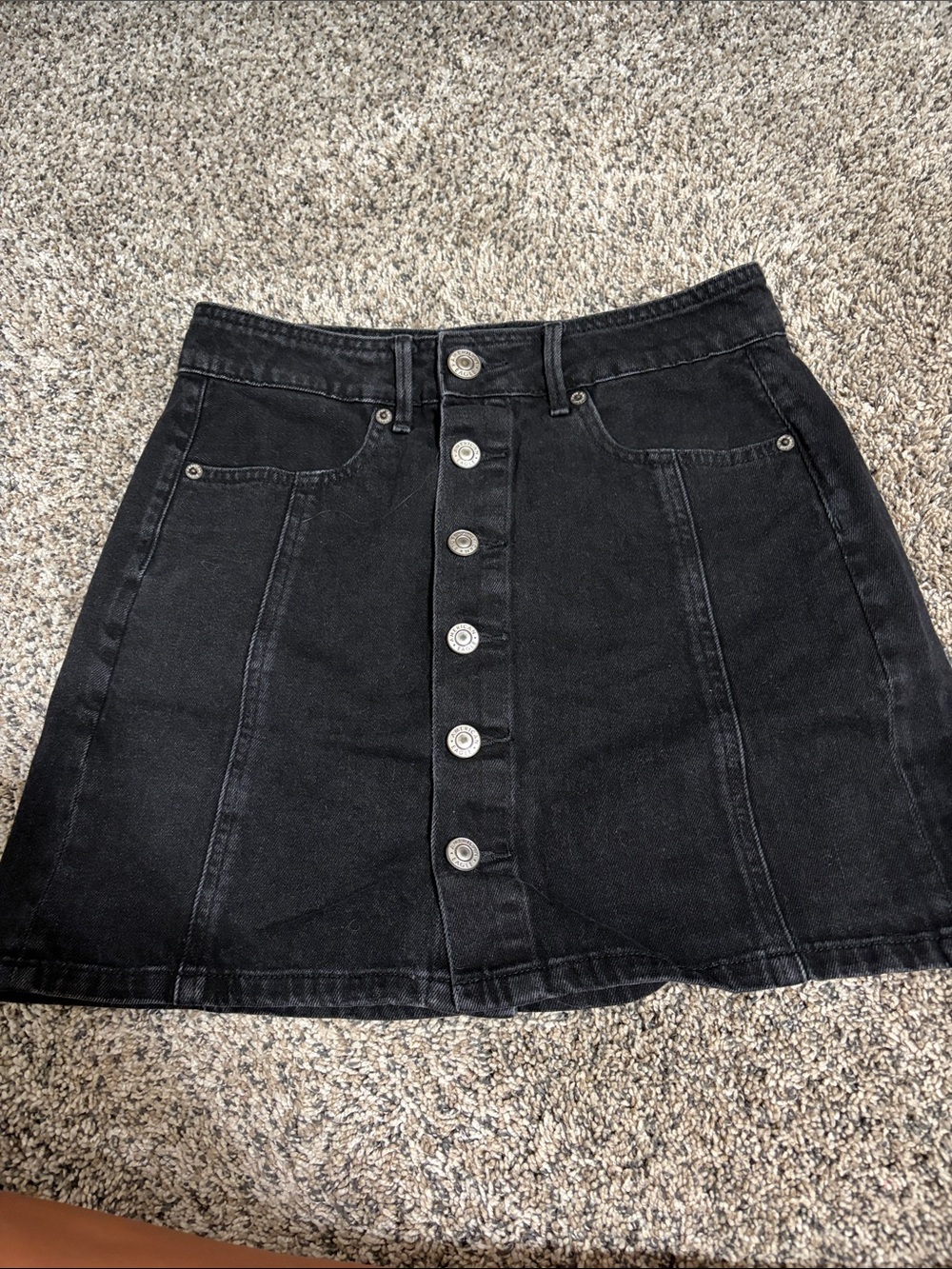 American Eagle Outfitters Black Button-Front A-Line Denim Skirt
